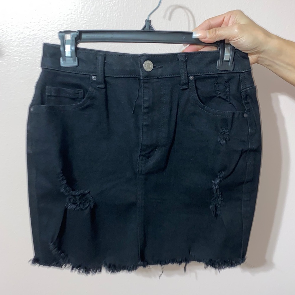 Black Wax Jean Ripped Denim Skirt